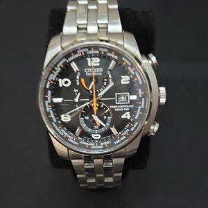 Citizen Silver Chronograph with Black and Orange Dial